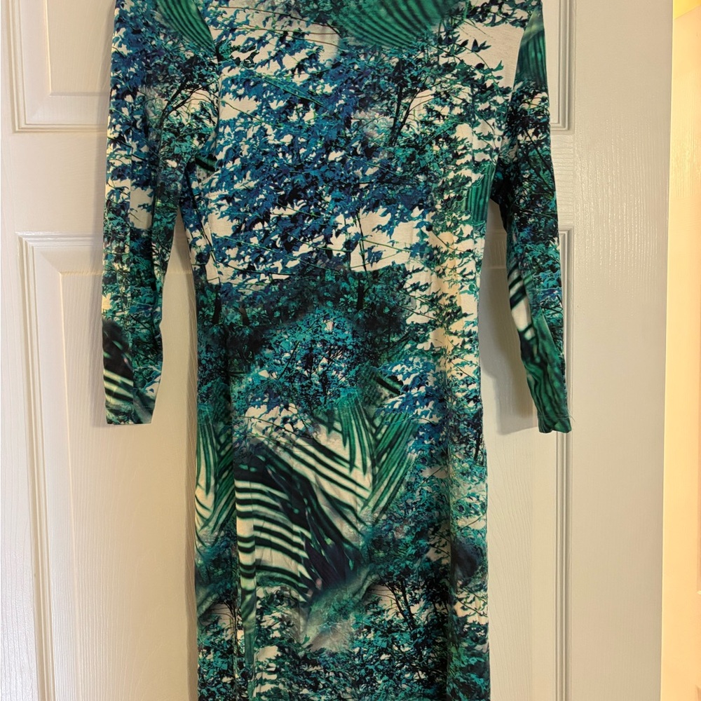 Tropical Green and Blue Print Dress